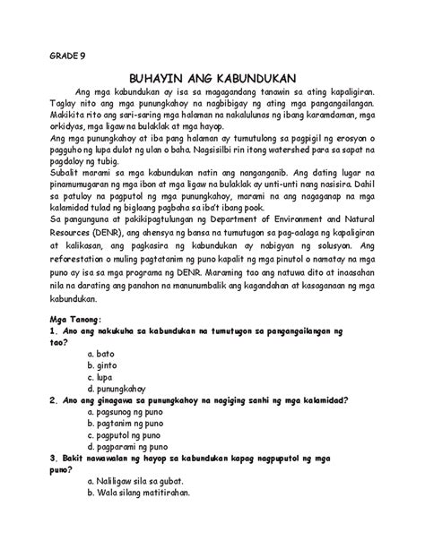 reading materials for grade 9 english