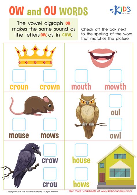 Reading Ow And Ou Words Worksheet For Kids Ow Words Worksheet - Ow Words Worksheet