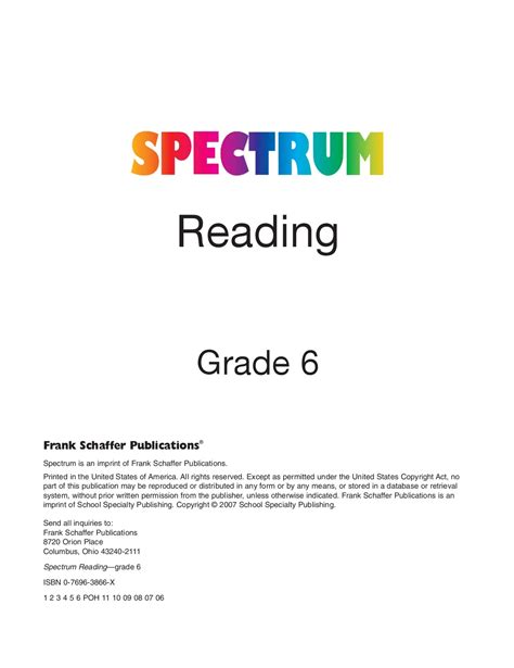 Reading Spectrum Grade 6 Answer Key