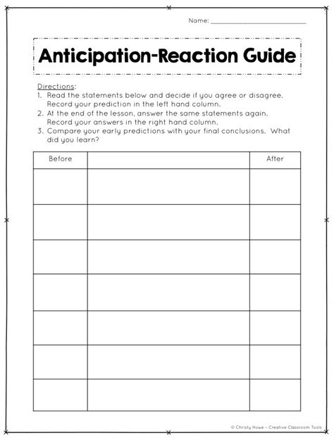 Read Online Reading Anticipation Guide Template 