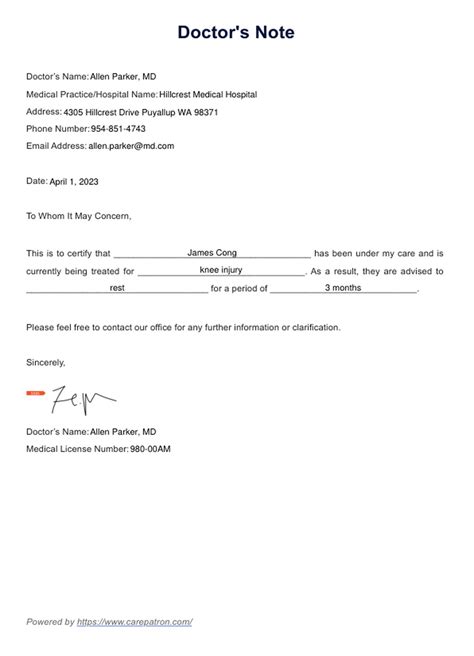 Real Doctors Note Example