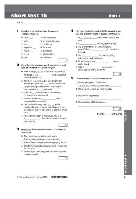 real life intermediate test