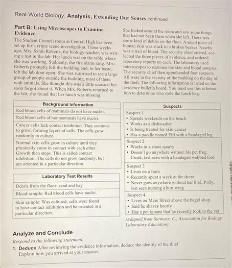 Real World Biology Analysis Answer Sheet
