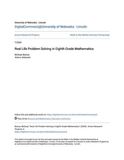 Read Online Real Life Problem Solving In Eighth Grade Mathematics 