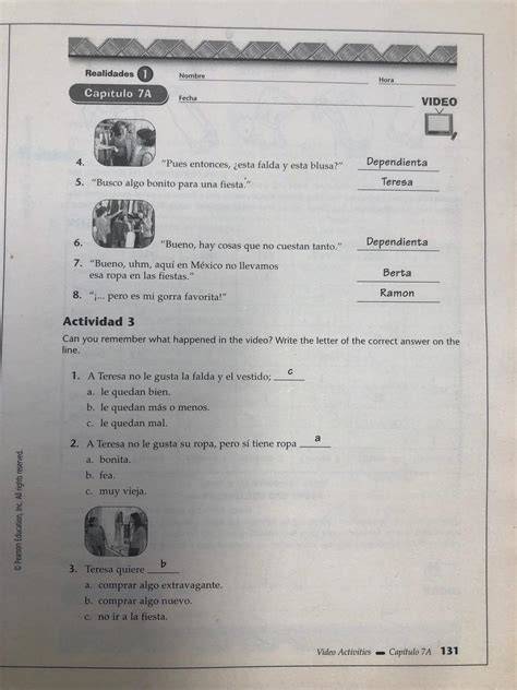 realidades 1 practice workbook answer key 4b
