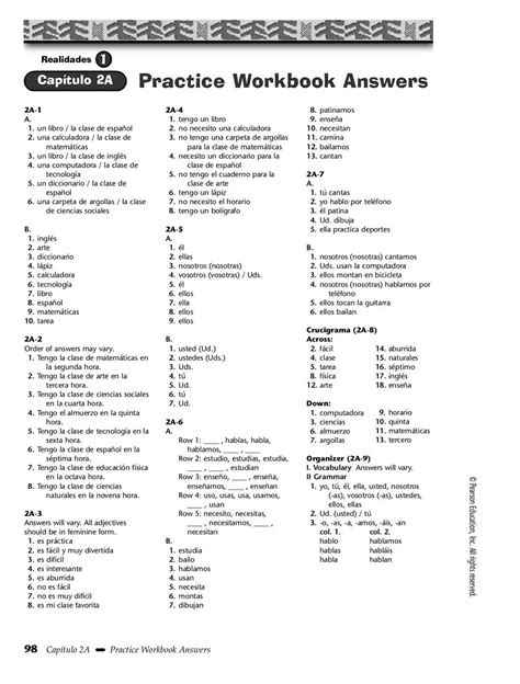 Realidades 2 Practice Workbook Answer Key 5a Download Pdf
