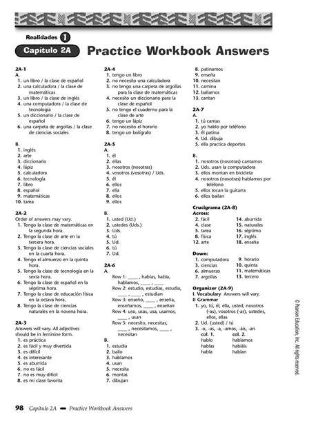 realidades 2 spanish workbook answer key