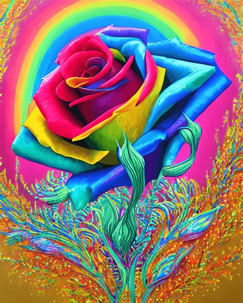 Realistic Rainbow Rose