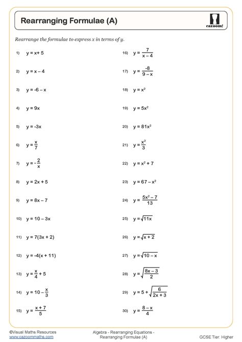 Rearranging Equations Worksheets Cazoom Maths Chemistry Worksheet Introducing Equations - Chemistry Worksheet Introducing Equations