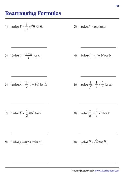 Rearranging Equations Worksheets Solving Formulas Worksheet - Solving Formulas Worksheet