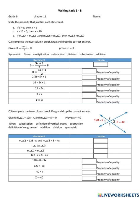Reasoning And Proof Worksheet Live Worksheets Reasoning In Algebra And Geometry Worksheets - Reasoning In Algebra And Geometry Worksheets