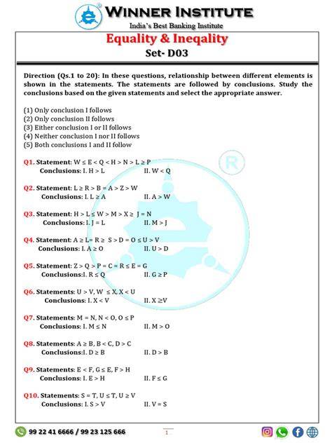 Reasoning Inequality Questions Pdf