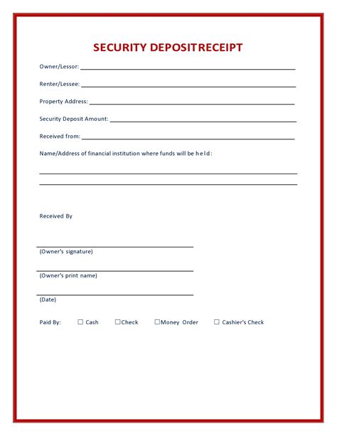 receipt of security deposit