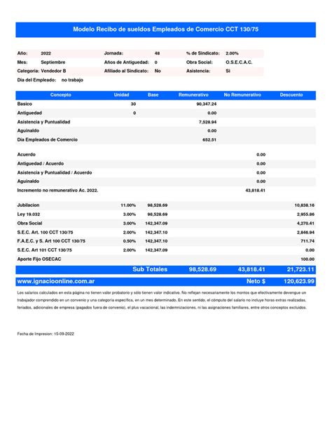 Recibo De Sueldo Comercio