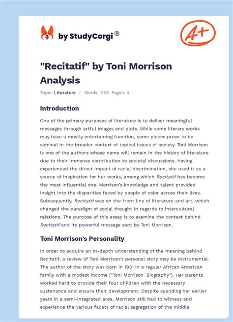 Recitatif Toni Morrison Analysis