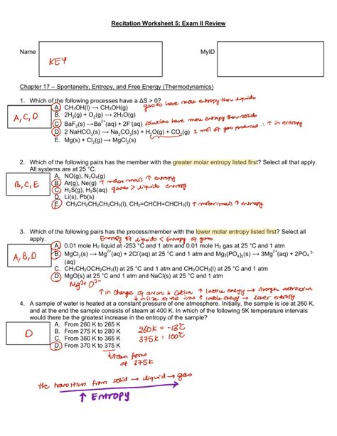 Recitation Worksheet 7 Exam 2 Review Key Signs Of A Chemical Reaction Worksheet - Signs Of A Chemical Reaction Worksheet