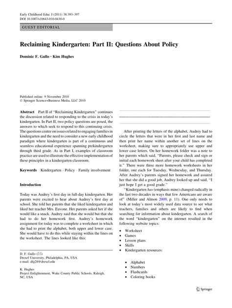 Reclaiming Kindergarten Questions About Policy Excerpt By Kindergarten Questions - Kindergarten Questions