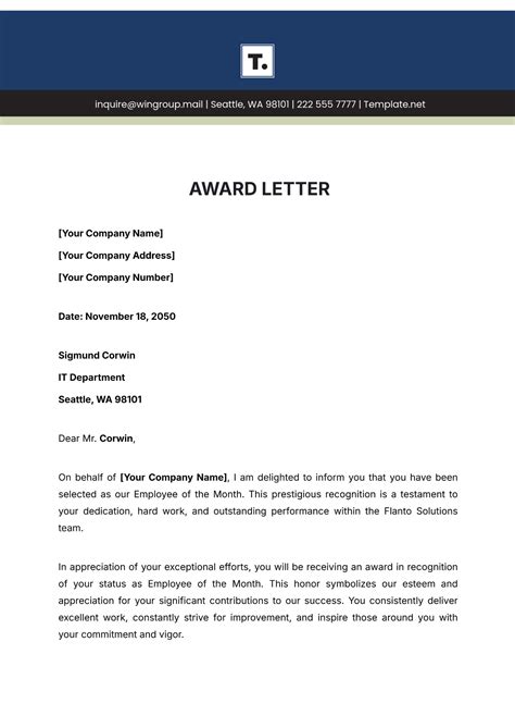 Recognition Award Invitation Letter Sample