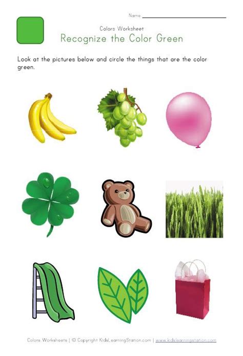 Recognize The Color Green Colors Worksheet For Kids Green Objects For Preschool - Green Objects For Preschool