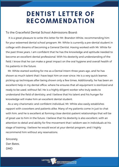 Recommendation Letter For Dentist Sample