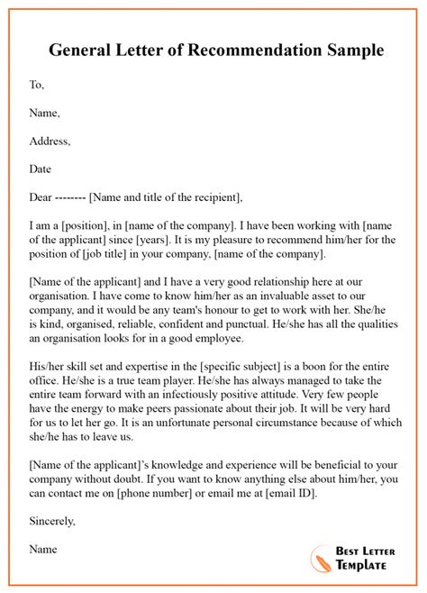 Recommendation Letter Sample For General Manager