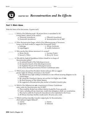 Reconstruction Chapter Test Form