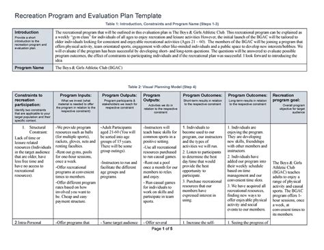 Download Recreation Program Planning Templates And Examples 