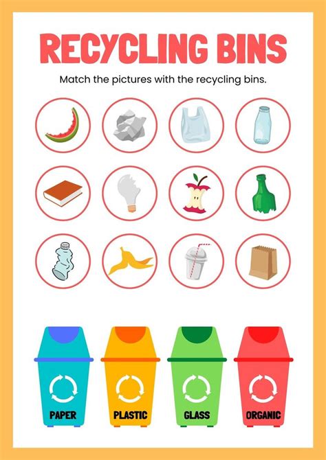 Recycling Bins Yellow Red English Matching Worksheet Templates Recycling Sorting Worksheet - Recycling Sorting Worksheet
