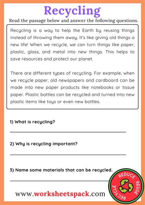 Recycling Comprehension Activity