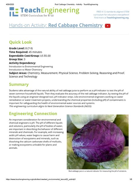 Red Cabbage Chemistry Activity Teachengineering Red Cabbage Indicator Experiment Worksheet - Red Cabbage Indicator Experiment Worksheet