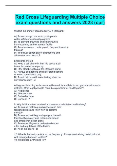 Red Cross Cpr Multiple Choice Test