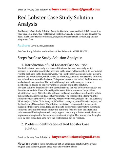 Download Red Lobster Case Study Analysis 