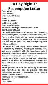 Redemption Letter Sample