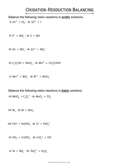 Redox Reaction Practice Problems