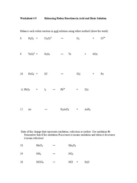 redox reaction practice problems and answers