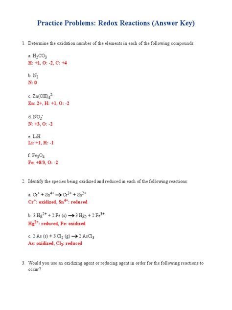 Download Redox Reaction Problems With Answer Key 