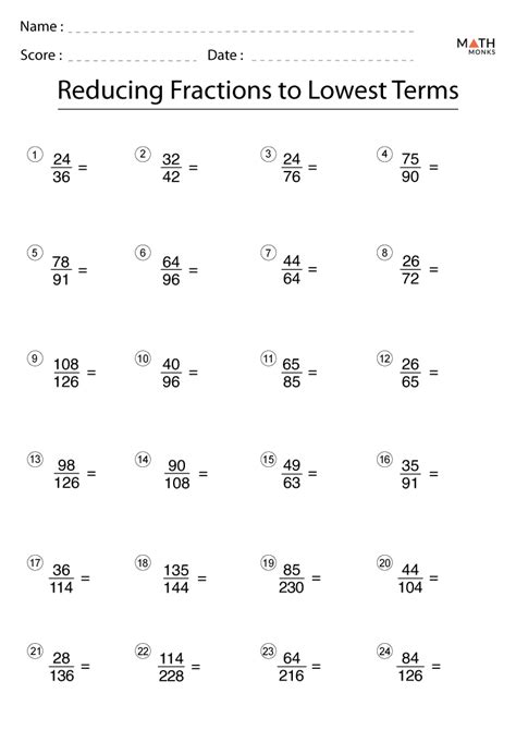 Reduce To Lowest Terms Math Worksheets Mathematics Worksheet Lowest Term Worksheet - Lowest Term Worksheet