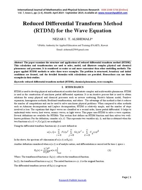 Reduced Differential Transform Method For Generalized Kdv