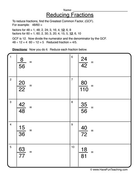 Reducing Fractions Answers   Rule 10 Reducing Fractions S O S Math - Reducing Fractions Answers