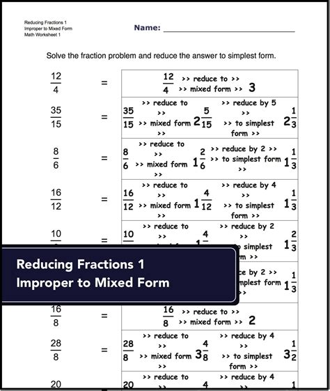 Reducing Improper Fractions Math Game Time Reducing Improper Fractions Worksheet - Reducing Improper Fractions Worksheet