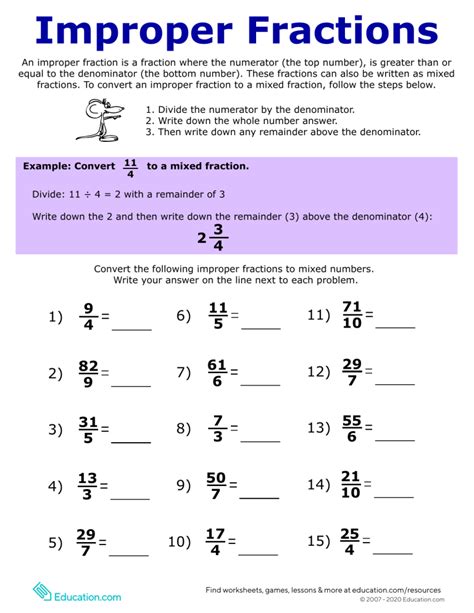 Reducing Improper Fractions Worksheets K12 Workbook Reducing Improper Fractions Worksheet - Reducing Improper Fractions Worksheet