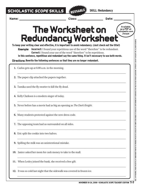 Redundancy Worksheet Grade 6   English Worksheets For Grade Free Download On Line - Redundancy Worksheet Grade 6