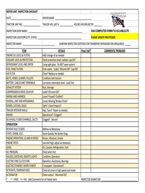 Reefer Van Checklist