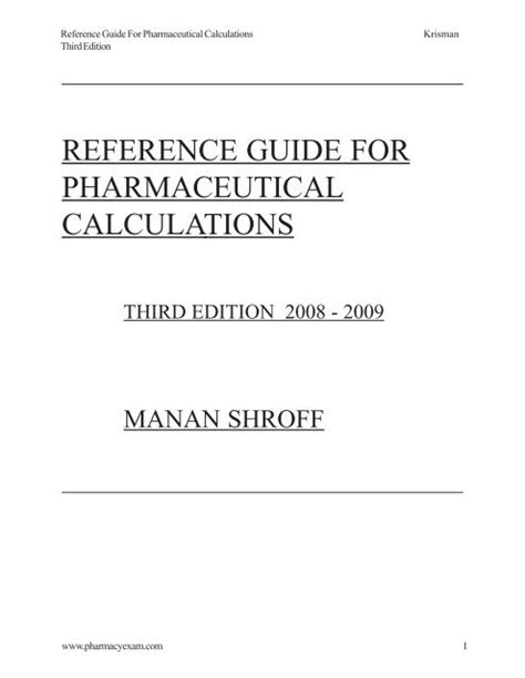 Reference Guide For Pharmaceutical Calculations
