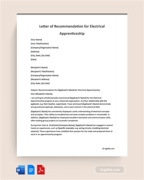 Reference Letter Apprenticeship Sample