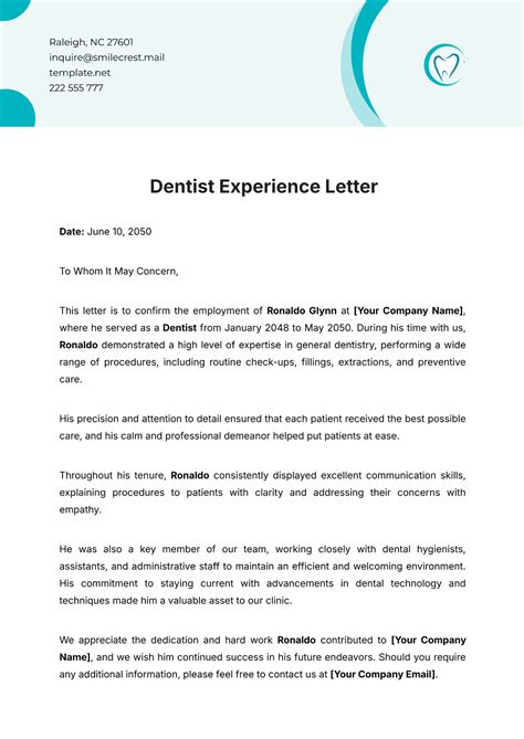 Reference Letter Example From Dentist