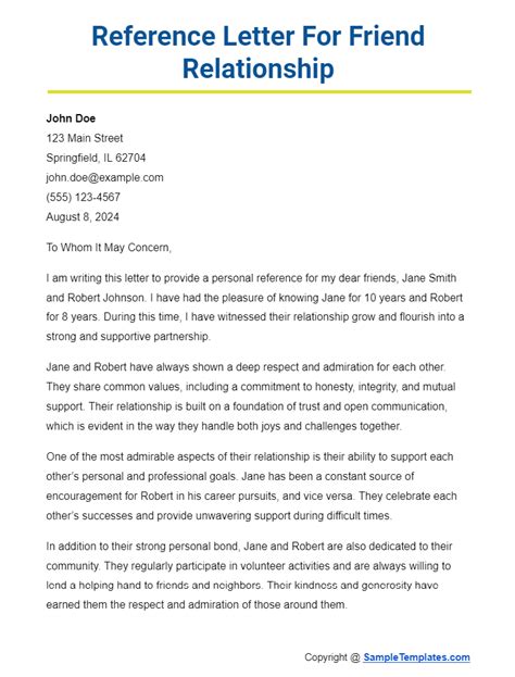Reference Letter For A Friend Immigration