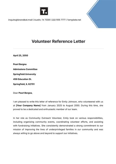 reference letter for church volunteer