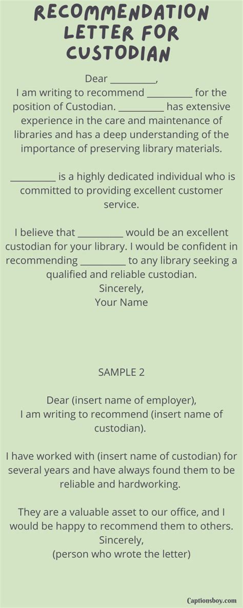 Reference Letter For Custodian