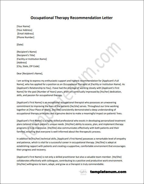 reference letter for occupational therapist